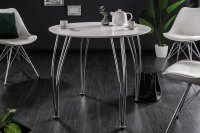 Table à manger design rond de 90 cm coloris blanc en bois et piètement en métal