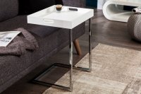 Table d'appoint blanche design plastique / métal chromé Table d'app...