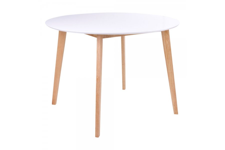 Table de Salle à Manger Ronde - Design Blanc et Bois Naturel - Ø105 cm x 75 cm
