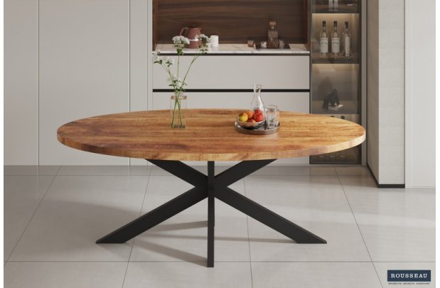 Table ovale 'Alexa' en bois de manguier - 200 cm, finition naturelle