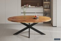 Table ovale 'Alexa' en bois de manguier - 200 cm, finition naturelle