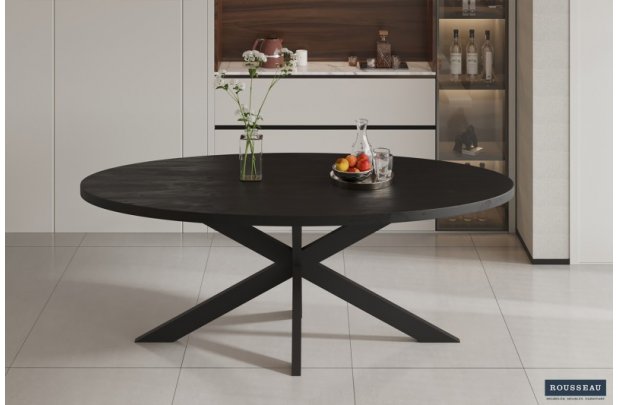 Table ovale 'Alexa' en bois de manguier noir - 200 cm, design moderne et audacieux