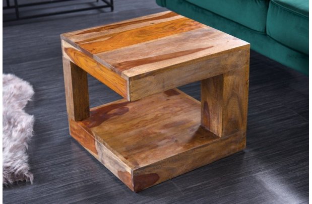 Table Basse Carrée 40cm en Bois massif de Sesham Laqué