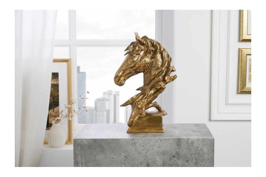 Sculpture tête de cheval Caballo 40cm or