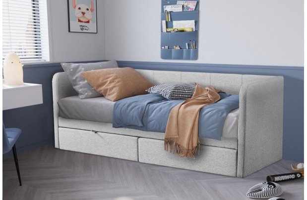 Lit banquette avec rangement de 90 x 200 cm en tissu coloris gris