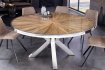 Table à Manger Ronde en Teck et Verre – Élégance Naturelle et Design Chromé Ø120 cm