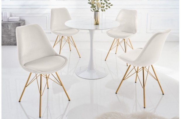 Lot de 4 Chaises design SCANDINAVE en velours champagne pieds dorés