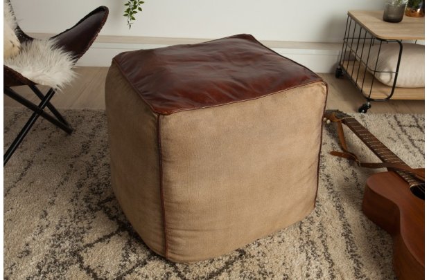 Pouf design BOULE de 50 cm coloris marron en coton tricoté Pouf |la...