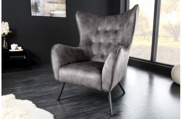 Fauteuil en Velours gris avec Pieds...