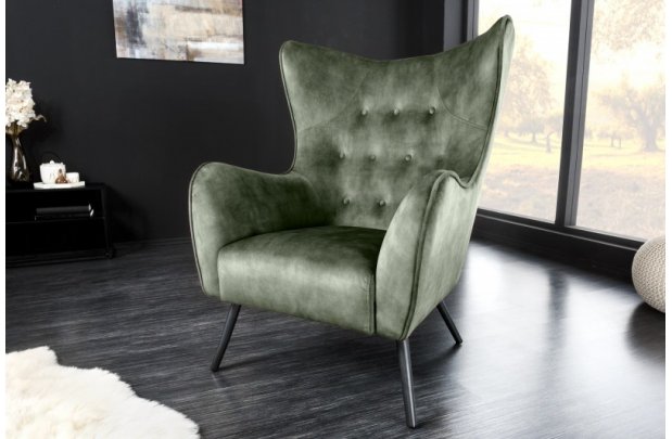 Fauteuil en Velours vert avec Pieds...