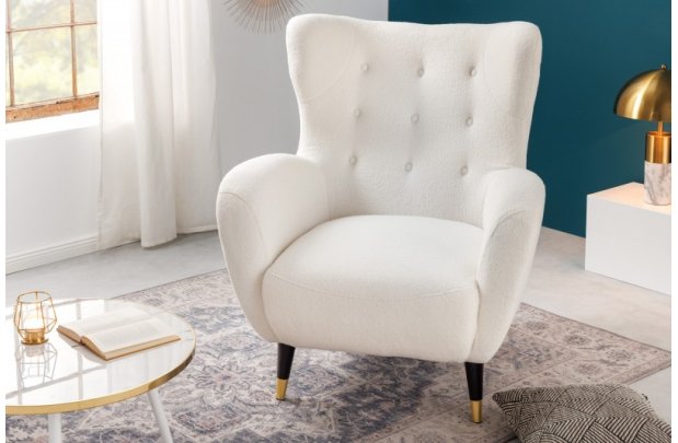 Fauteuil en Tissu Bouclé Blanc avec...