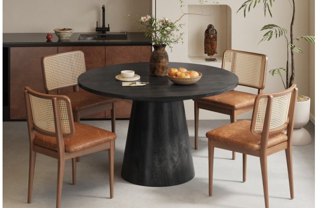 Table Ronde 'Tommy' 130 cm en Bois de Manguier Coloris Noir