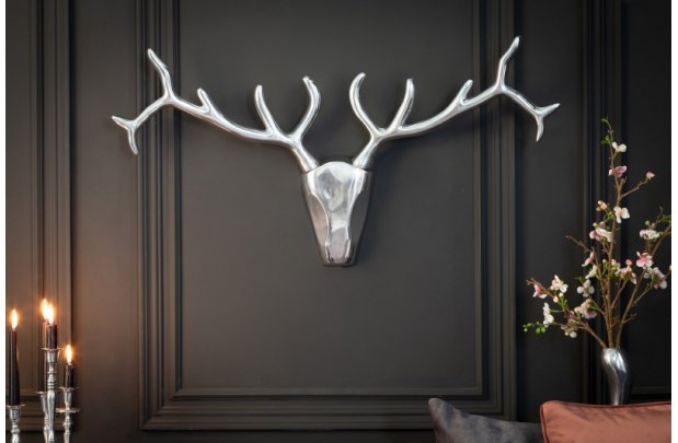 Trophée mural design Tête de Cerf 90 cm en aluminium argenté Objets...