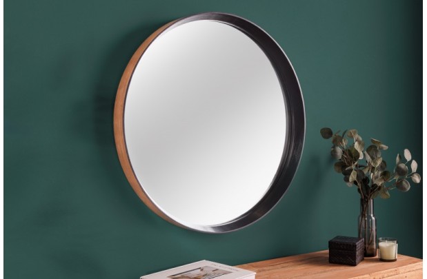 Miroir artisanal en bois de chêne 70 cm, coloris naturel et noir