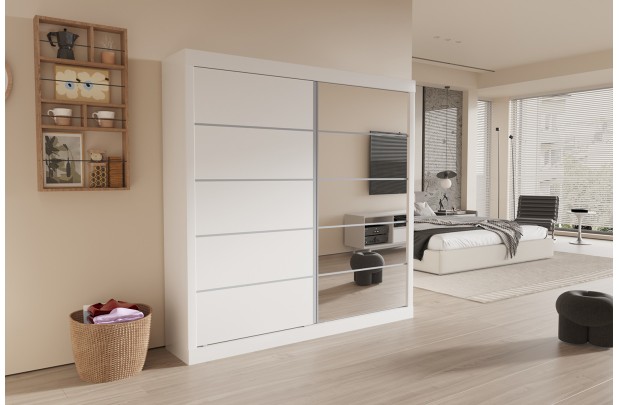 Armoire 'Mike' à 2 portes coulissantes avec 1 porte miroir – Blanc