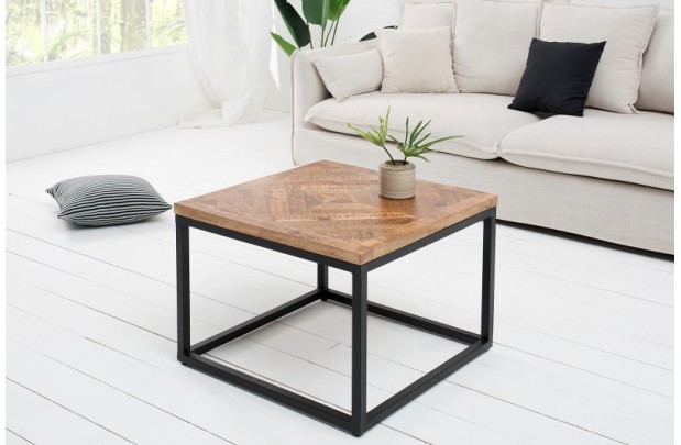 Table d'appoint de 60 cm design industriel en bois massif avec piétement en métal