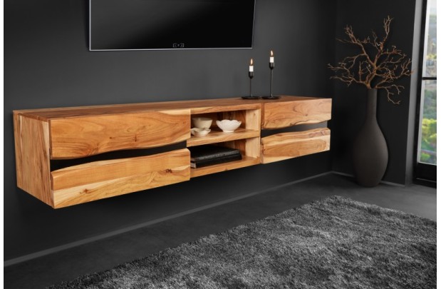 Meuble tv bois massif |Meuble tv design coloris naturel et noir à 2...