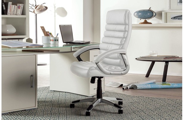 Fauteuil de bureau coloris blanc en simili cuir avec hauteur réglab...