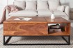 Table basse moderne 110cm coloris naturel et chromé en bois massif pas cher