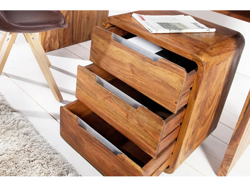 Caisson de bureau design en bois palissandre massif coloris naturel avec 3 tiroirs