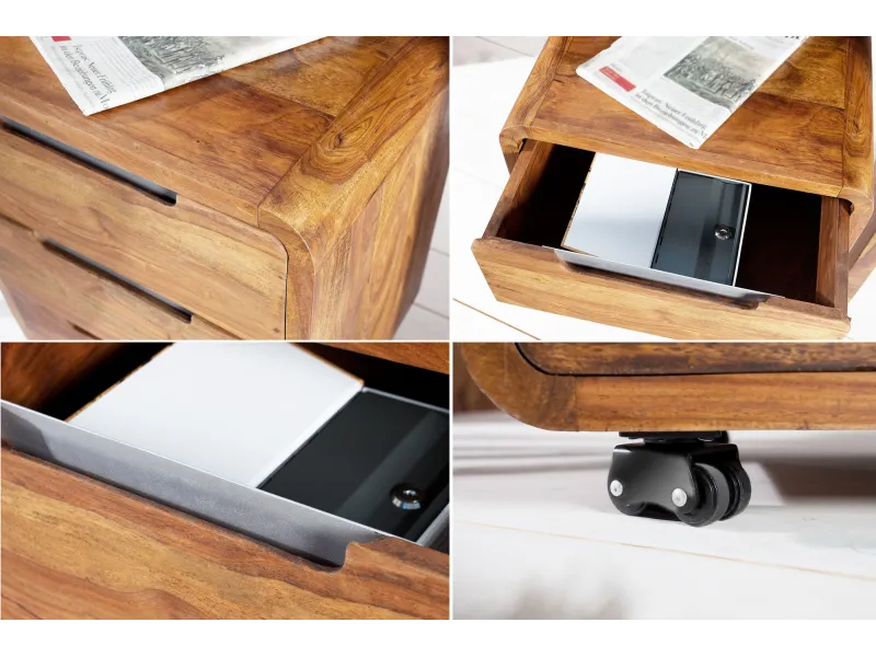 Caisson de bureau design en bois palissandre massif coloris naturel avec 3 tiroirs