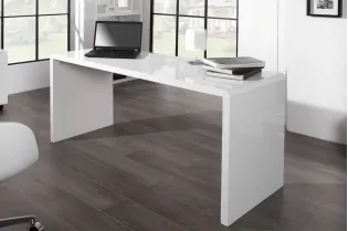 Bureau design 160x75 cm en bois teinté blanc laqué 2