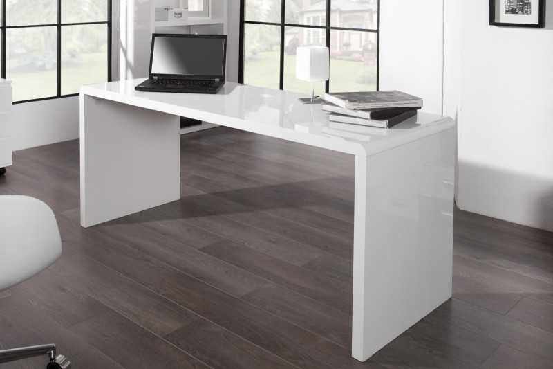 Bureau design 160x75 cm en bois teinté blanc laqué