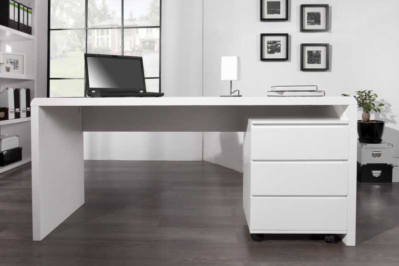 Bureau design 160x75 cm en bois teinté blanc laqué