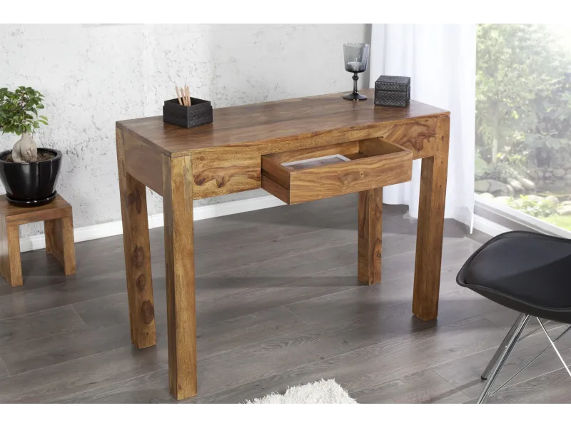 Bureau de 100 cm design en bois massif coloris naturel avec tiroir