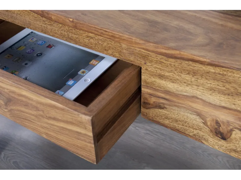 Bureau de 100 cm design en bois massif coloris naturel avec tiroir