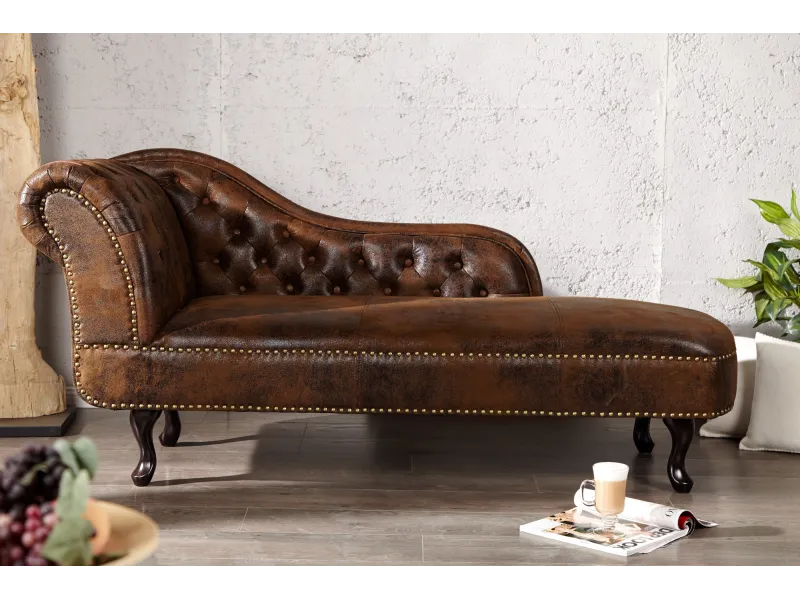 Méridienne design Chesterfield teinté marron antique