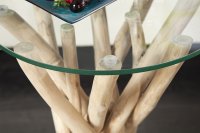 Table d'appoint design en verre et bois flotté