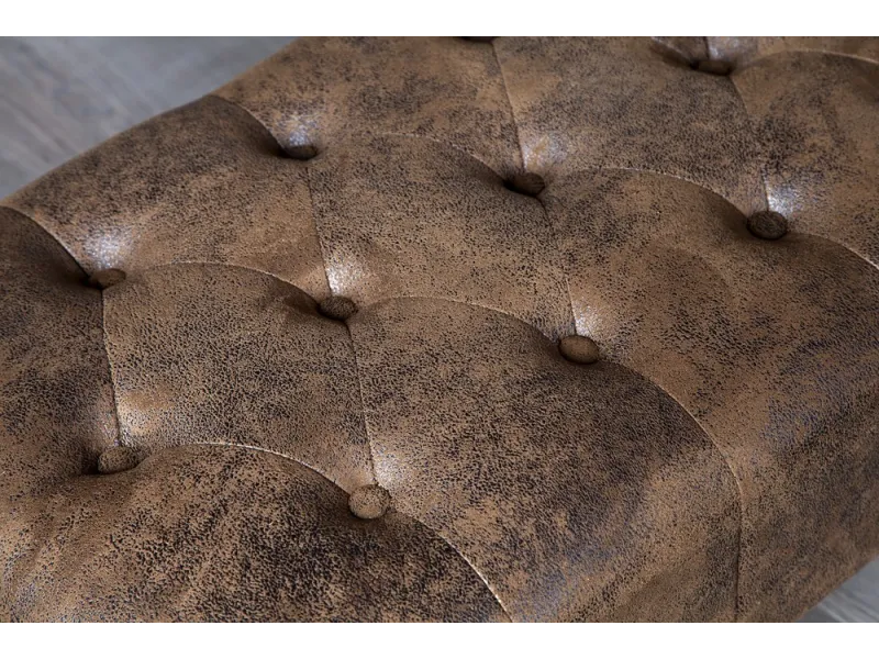 Pouf CHESTERFIELD marron antique en microfibre / bois massif