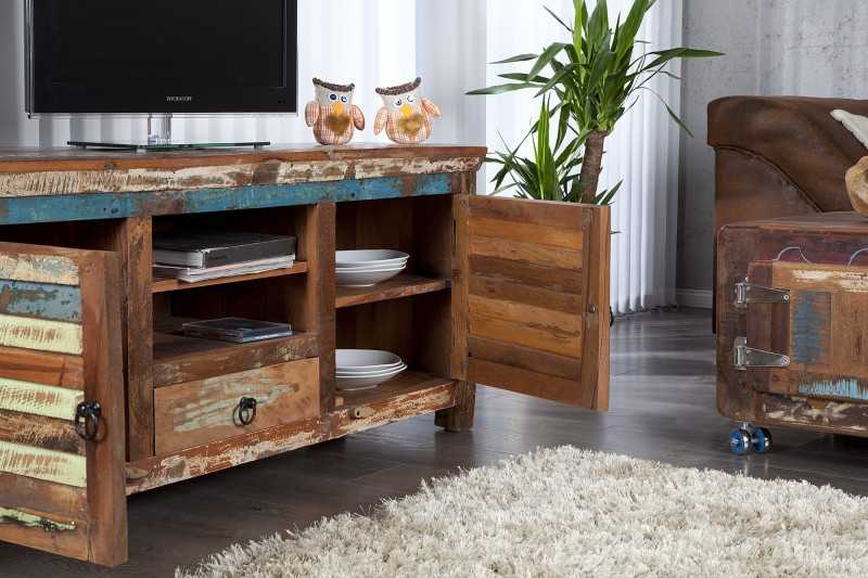 Meuble TV 150 cm design en bois recyclé multicouleur