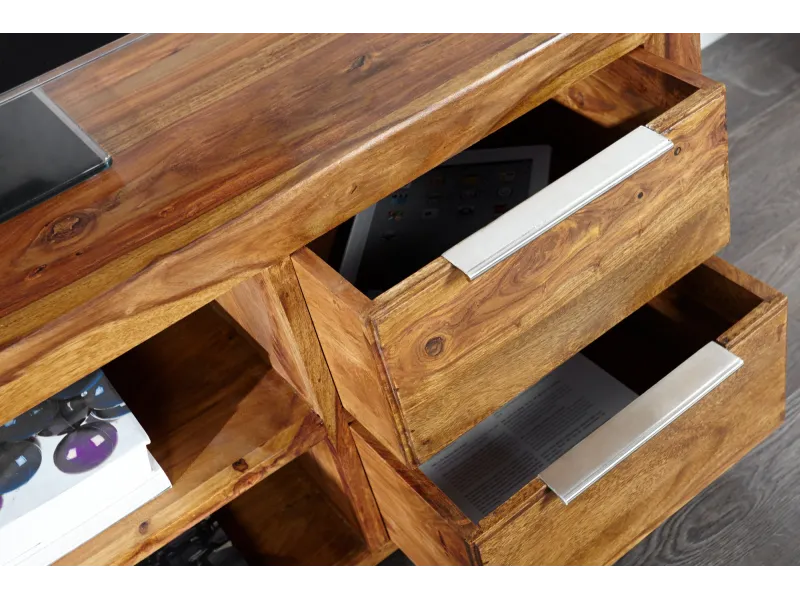 Meuble TV 135 cm en bois massif avec rangement