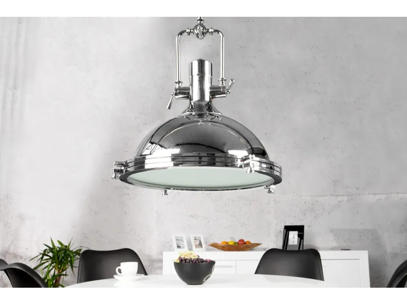 Lampe suspendue 45 cm design industriel en métal chromé