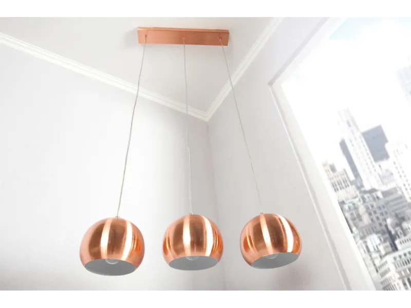 Barre de 3 lampes suspendues 20 cm design en métal cuivré