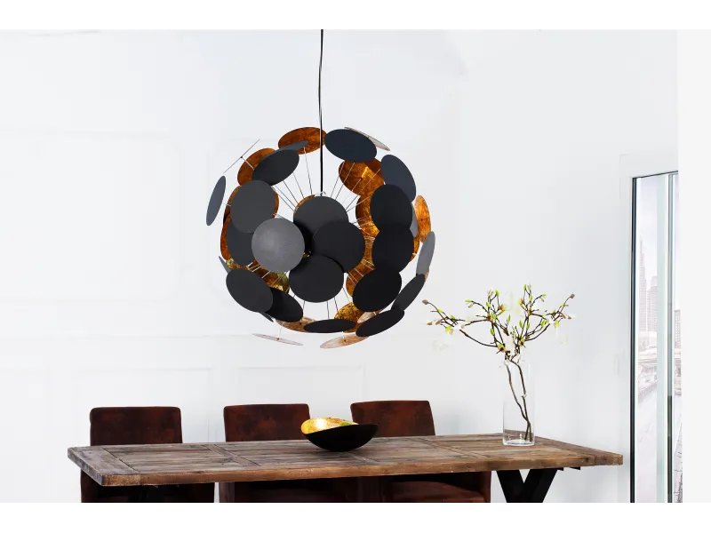 Lampe suspendue de design boule en métal coloris doré et noir