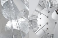 Lampe suspendue design boule en métal coloris blanc argenté