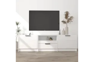 Meuble TV Blanc brillant 140x35x40 cm