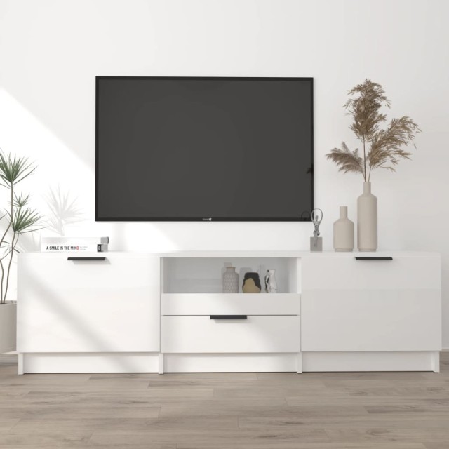 Meuble TV Blanc brillant 140x35x40 cm Bois d'ingénierie