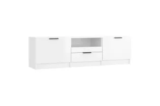 Meuble TV Blanc brillant 140x35x40 cm  2