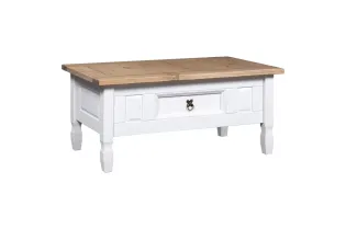 Table basse Pin mexicain Gamme Corona Blanc 100x55x45 cm