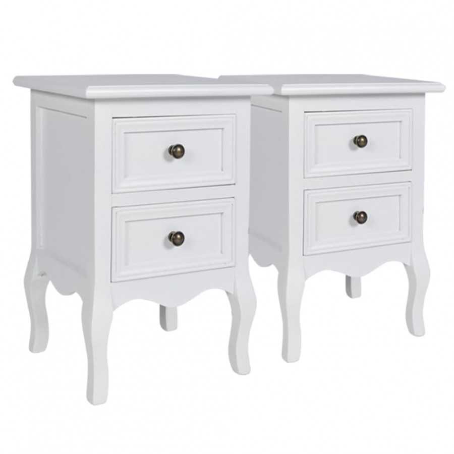 Table de chevet 2 pcs avec 2 tiroirs MDF Blanc