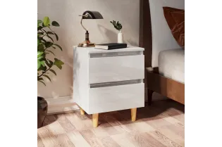 Tables de chevet pieds en pin 2 pcs Blanc brillant 40x35x50 cm