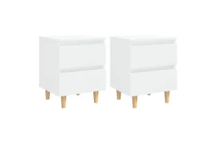 Tables de chevet pieds en pin 2 pcs Blanc brillant 40x35x50 cm 2
