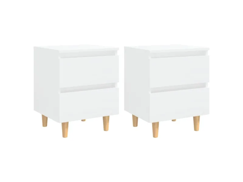 Tables de chevet pieds en pin 2 pcs Blanc brillant 40x35x50 cm