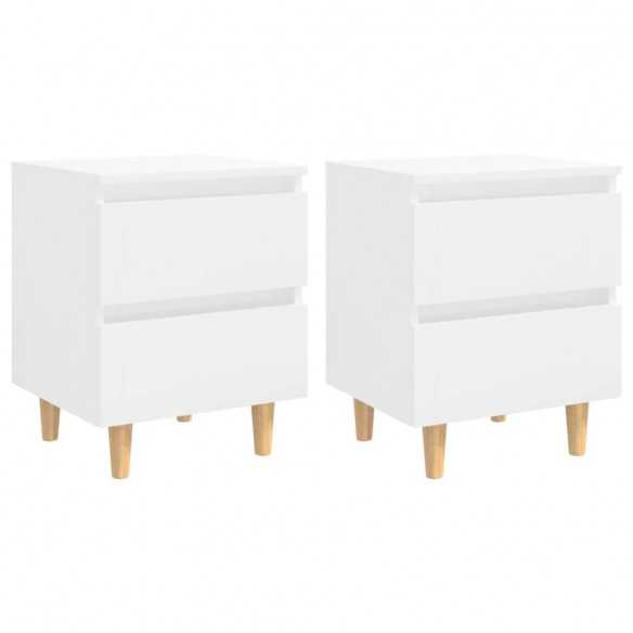 Tables de chevet pieds en pin 2 pcs Blanc brillant 40x35x50 cm