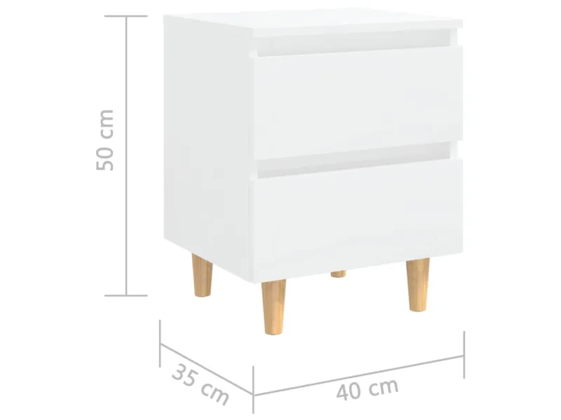 Tables de chevet pieds en pin 2 pcs Blanc brillant 40x35x50 cm
