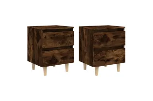 Tables de chevet et pieds en bois 2 pcs Chêne fumé 40x35x50 cm 2